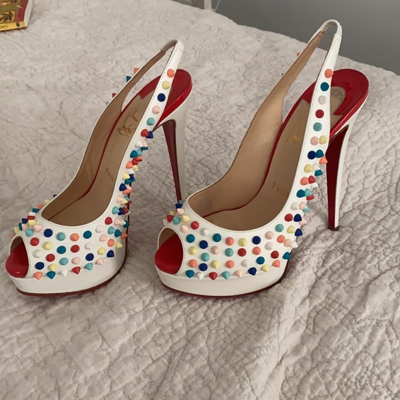 Christian Louboutin Shoes - Louboutin spiked white peep toe pumps